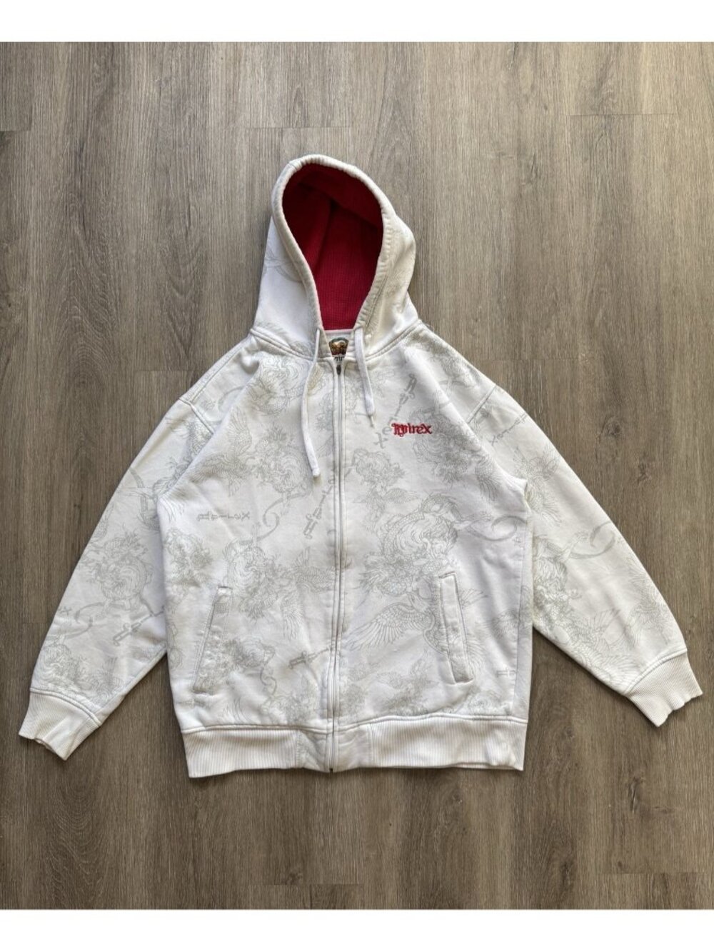 Rare Vintage Y2K Avirex Dragon Full Zip Hoodie Streetwear Hype Large Art AOP